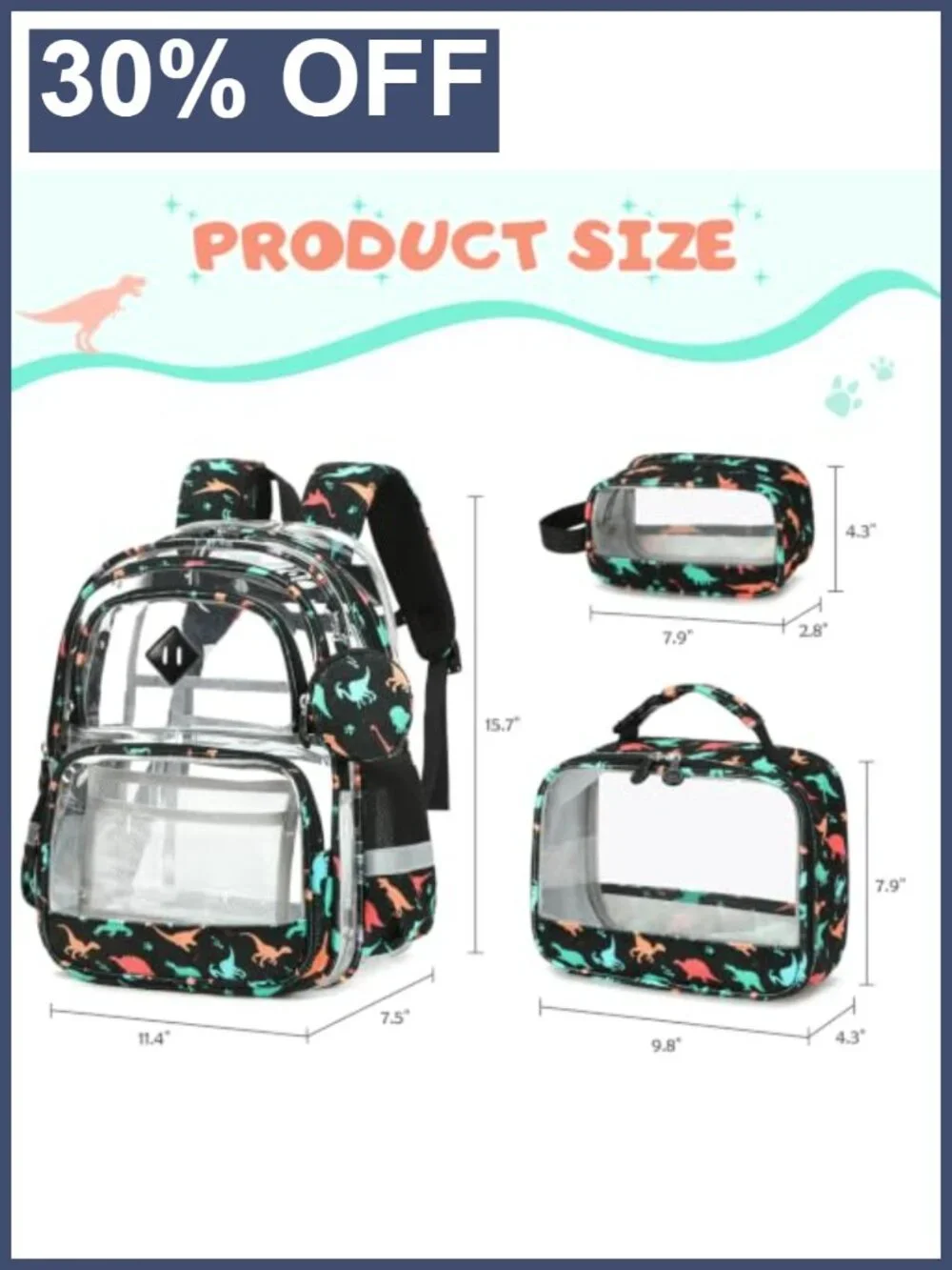 Clear Corduroy Kids Backpack with Lunch Bag and Pencil Case Set